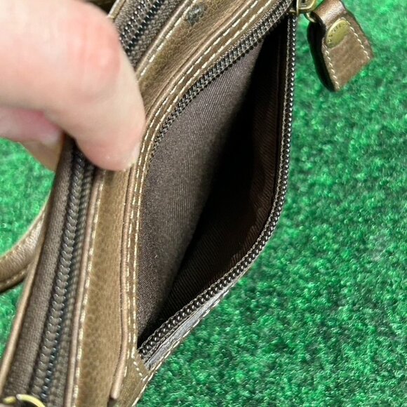Fossil Front Zip Pocket Brown Leather Small Crossbody Bag Purse - Picture 4 of 9